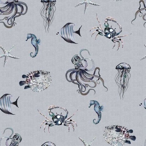 Canvas Digital Underwater Animals – Linen – Look - Col. 008 blue