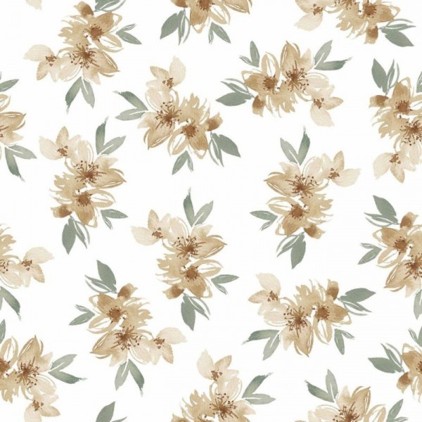 Jersey Digital Flowers and Leaves - Col. 002 white/green
