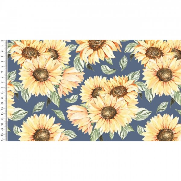 French Terry Digital Stylez Sunflower - col. 1107 Dunkle Jeans