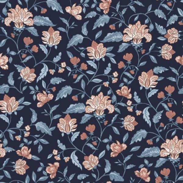 Bamboo Cotton Jersey Flowers - Col. 003 navy