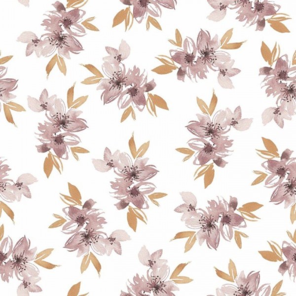 Jersey Digital Flowers and Leaves - Col. 005 white/old blush
