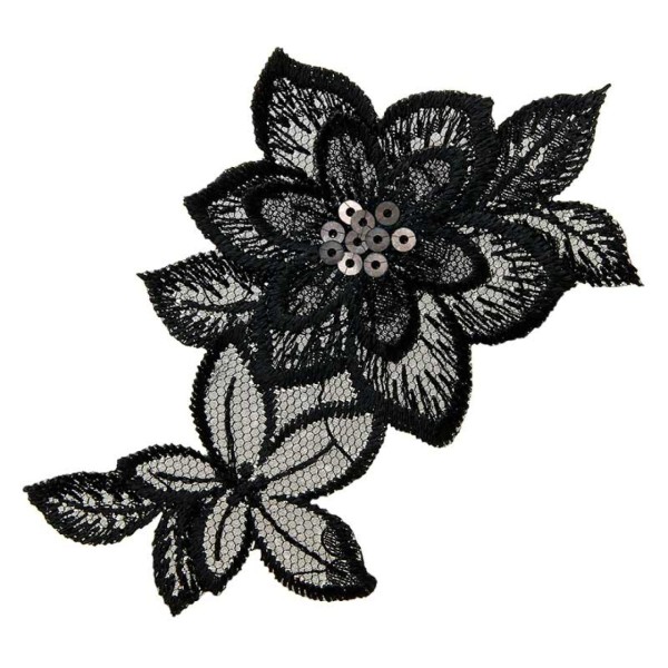 Applikation Blütenranke - schwarz/silber