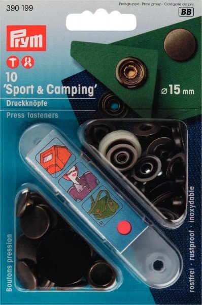 Nähfrei-Druckknöpfe "Sport & Camping" 15 mm (mit Werkzeug) - altmessing, 10 Stk.