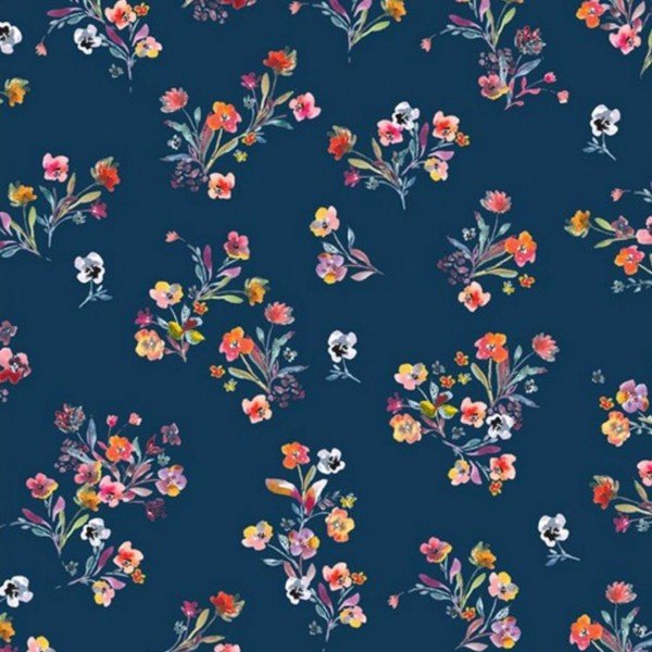 Jersey Scattered Flowers - col. 009 navy