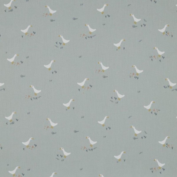Poplin Goose and Flowers - col. 015 Teal