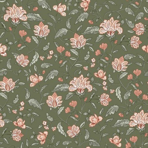 Bamboo Cotton Jersey Flowers - Col. 008 pickle