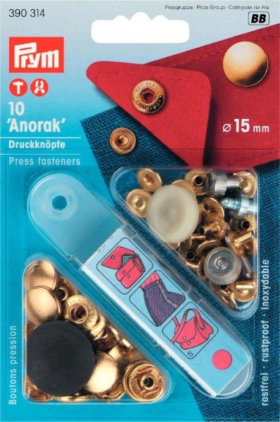Nähfrei-Druckknöpfe "Anorak" 15 mm (mit Werkzeug) - goldfarbig, 10 Stk.