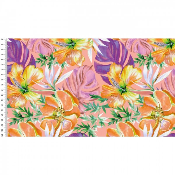 Viscose Jersey Digital Stylez Tropical Flowers - Col. 1014 orange