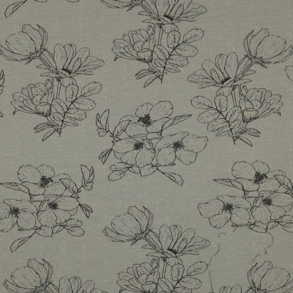 Bamboo Cotton Jersey Flowers - col. 004 Army green