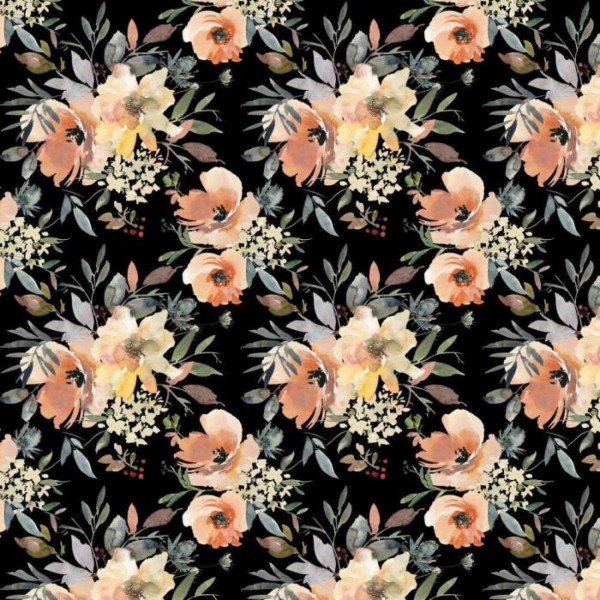 French Terry Digital Flowers - col. 001 black