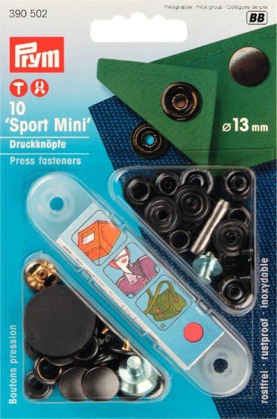 Nähfrei-Druckknöpfe "Sport Mini" 13 mm rund (mit Werkzeug) - brüniert, 10 Stk.