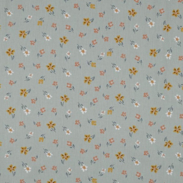 Poplin Goose and Flowers - col. 005 Teal