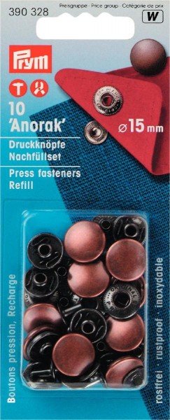 Nähfrei-Nachfüllpackung "Anorak" 15 mm - altkupfer, 10 Stk. (ohne Werkzeug)