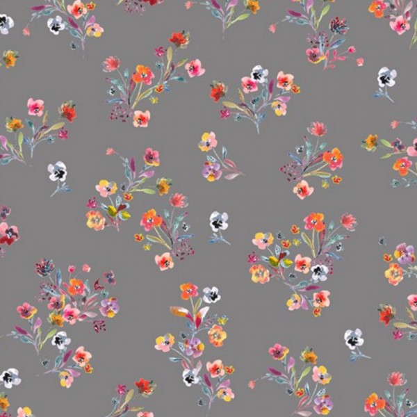 Jersey Scattered Flowers - col. 002 grau