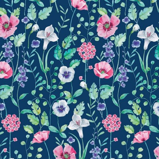 French Terry Digital Flowers - col. 003 navy