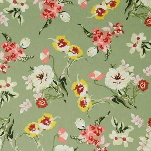 Coated Cotton Romantic Flowers - col. 004 light green