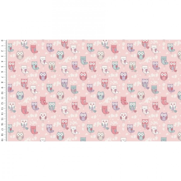 Poplin Rotation Little Ones Colourful Owl - Col. 1213 rose