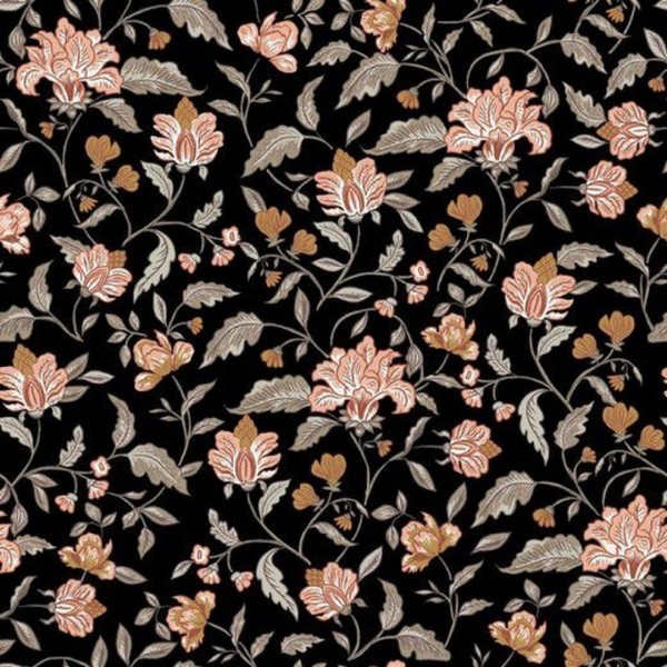 Bamboo Cotton Jersey Flowers - Col. 001 black