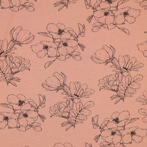 Bamboo Cotton Jersey Flowers - col. 007 Peach